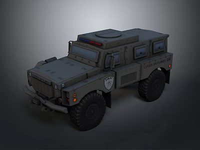 Rugged Military Off Road Vehicle With Armored Body Large Tires And Roof Warning Lights 3d model