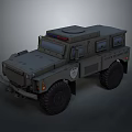 Rugged Military Off Road Vehicle With Armored Body Large Tires And Roof Warning Lights