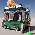 Cartoon Themed Food Cart With Green Body Awning Wheels And Menu Board For Tiny Cafe