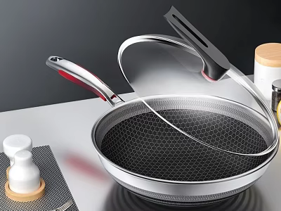 Stainless Steel Frying Pan With Honeycomb Structure And Standable Lid 3d model