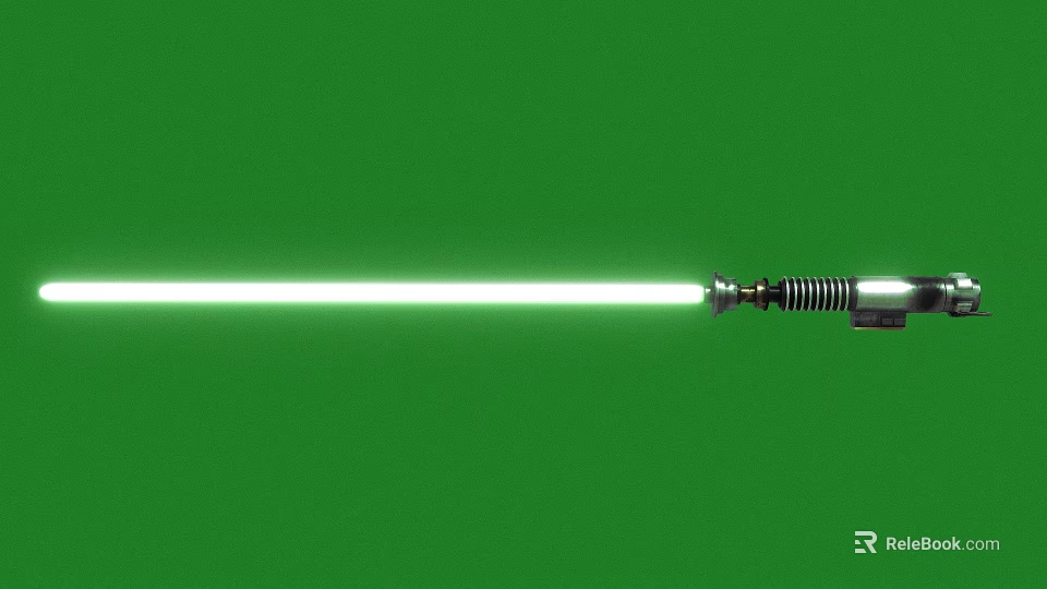 Futuristic Sci Fi Weapon Green Glowing Lightsaber With Metallic Hilt On Green Screen Background 3d model 