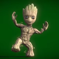 Baby Groot Movie Character Cute Tree Figure With Open Arms And Green Background