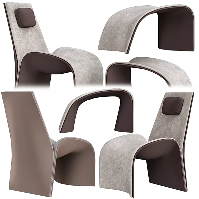 Modern Single Chair With Curved Armrest Gray And Dark Brown Fabric Design 3d model