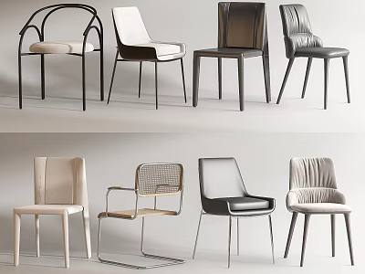 Stylish Accent Chairs With Modern Design Upholstered Seats And Metal Wooden Legs 3d model