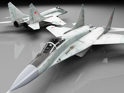Two Detailed Military Fighter Jets With Gray Bodies And Red Star Insignia 3d model