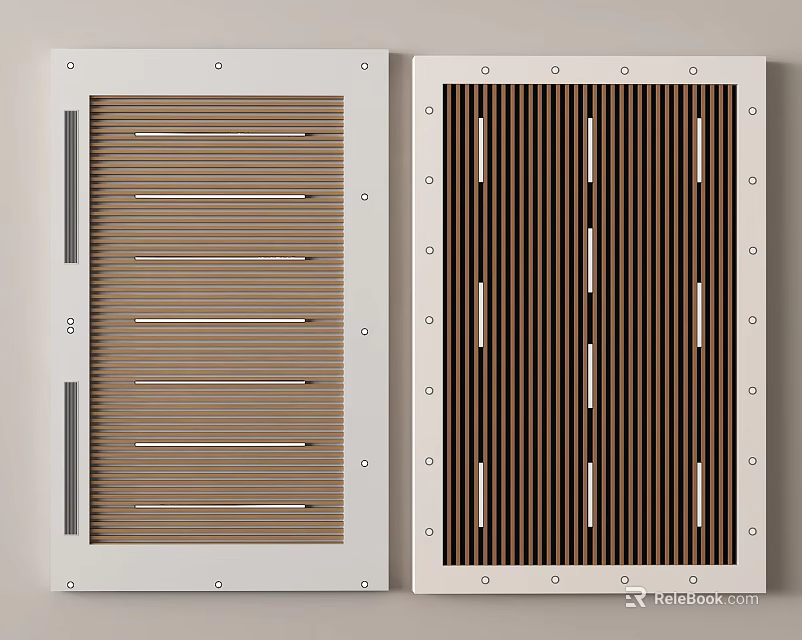 Modern Ceiling Design with White Frame Brown Stripes and Metal Accents 3d model 