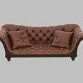 Brown Leather Two Seater Sofa With Tufted Design And Decorative Pillows 3d model
