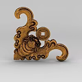 Golden Intricate Carving with Ornate Scrolls and Curved Decorative Patterns 3d model