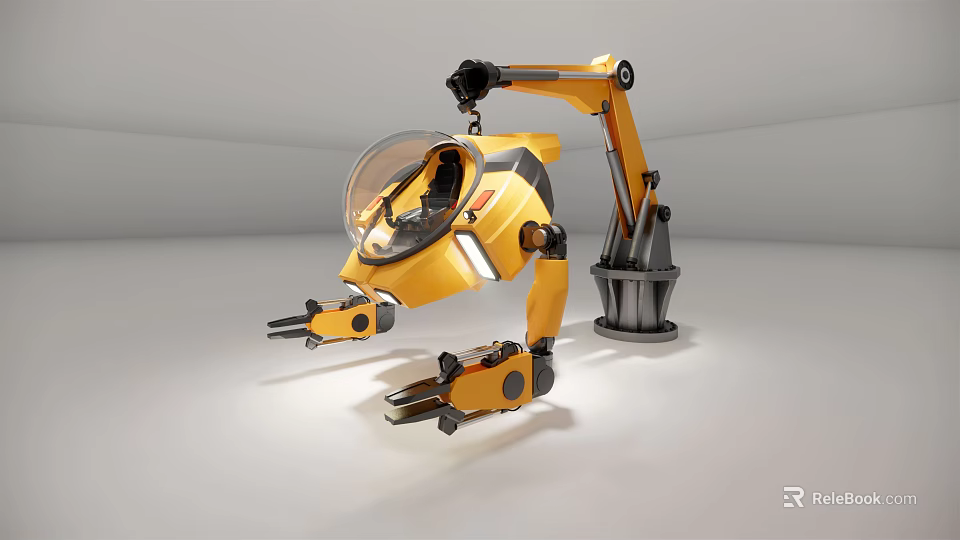 Smart Robot In Yellow Design With Transparent Cockpit And Multiple Robotic Arms 3d model 