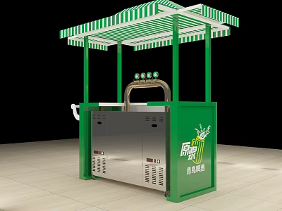 Commercial Kiosk Equipment with Green White Striped Awning Stainless Steel Counter for Freshly Squeezed Juice 3d model