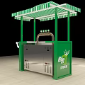 Commercial Kiosk Equipment with Green White Striped Awning Stainless Steel Counter for Freshly Squeezed Juice