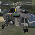Military Camouflage Helicopter Flying Over Wooded Area With Extended Landing Gear