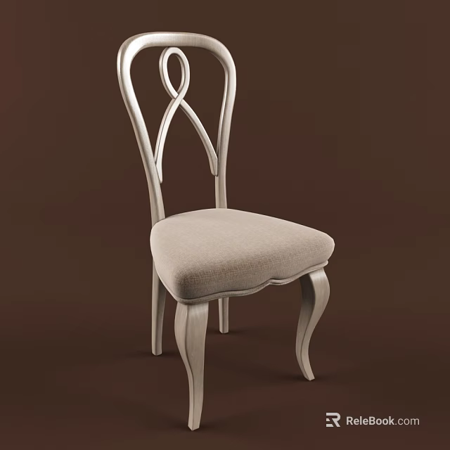 Elegant Classic Dining Chair With Curved Wooden Backrest And Soft Fabric Seat 3d model 