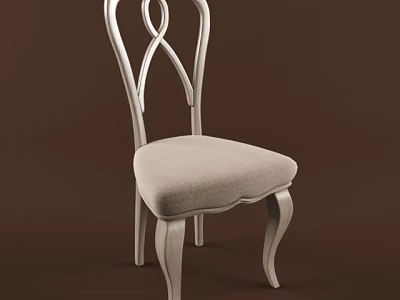 Elegant Classic Dining Chair With Curved Wooden Backrest And Soft Fabric Seat 3d model