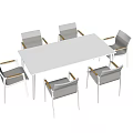 Modern Dining Table Set With White Table And Six Blue Cushioned Chairs 3d model