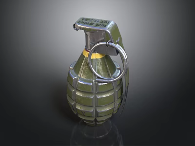 Green Military Hand Grenade With Metal Body Ribbed Surface And Safety Pin 3d model