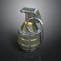 Green Military Hand Grenade With Metal Body Ribbed Surface And Safety Pin