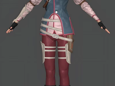 Woman In Blue And Pink Strapped Vest With Red Pants And Belted Design 3d model