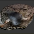 Natural Scenic View With Textured Rock And Metallic Bowl On Dark Background