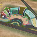 Modern Commercial Complex With Glass Facade Circular Plaza And Green Areas