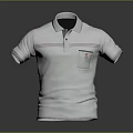 Gray Collared Long Sleeve Polo Shirt With Red Stripes And Chest Pocket