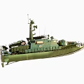 Green Military Ship Model With Weapons Antennas and Deck Details