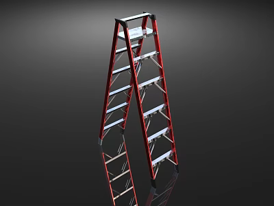 Red Folding Household Ladder With Sturdy Metal Steps And Lightweight Portable Design 3d model