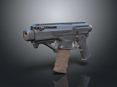 Modern Tactical Pistol With Dark Gray Body Brown Textured Grip And Top Rail System 3d model