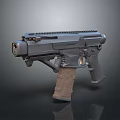 Modern Tactical Pistol With Dark Gray Body Brown Textured Grip And Top Rail System
