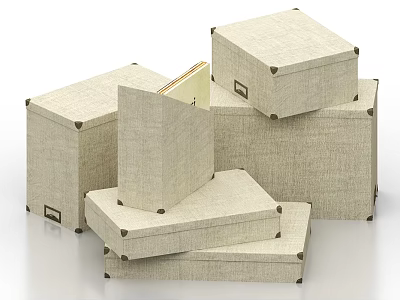Beige Fabric Folders in Various Sizes Stacked with Open Design 3d model