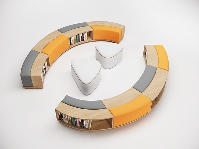 Modern Public Chair Library Bookstore Curved Card Seat Sofa Bookcase Bookshelf 3d model