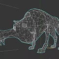 3D Low Poly Wolf Model With Glowing Eyes And Gray Sculptural Design