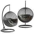 Modern Spherical Hanging Chair With Metal Wicker Frame And Soft Cushioned Seat Stand Design