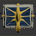 Blue Treasure Chest With Yellow Dragon Ornament And White Trim Details