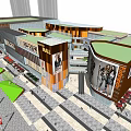 Modern Commercial Complex With Large Advertising Posters Street Parking Pedestrians And Greenery