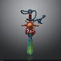 Colorful Fantasy Sword with Red Hilt Octopus Tentacles Blue Chain and Green Crystal Blade