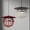 Modern Red And Silver Geometric Open Grid Frame Chandeliers For Interior Lighting 3d model