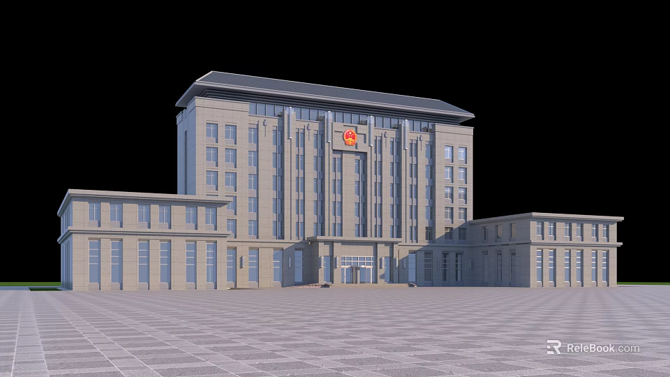 Modern Office Building Exterior Design With Spacious Plaza And Light Facade 3d model 