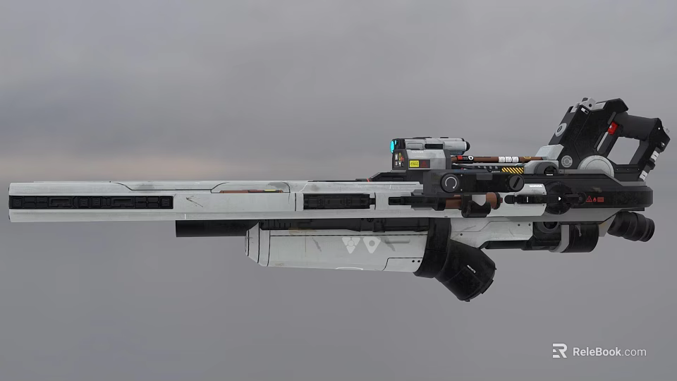 High Tech Futuristic Weapon With Long Barrel Mechanical Parts And Optical Sight 3d model 