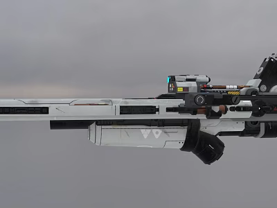 High Tech Futuristic Weapon With Long Barrel Mechanical Parts And Optical Sight 3d model