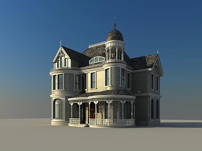 Classic Detached Villa Exterior With Victorian Style Dome Roof Front Porch And White Railings 3d model