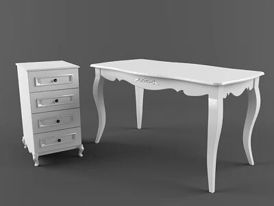 Elegant White Classical Style Desk With Carved Details Curved Legs And Drawer Chest 3d model