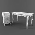 Elegant White Classical Style Desk With Carved Details Curved Legs And Drawer Chest