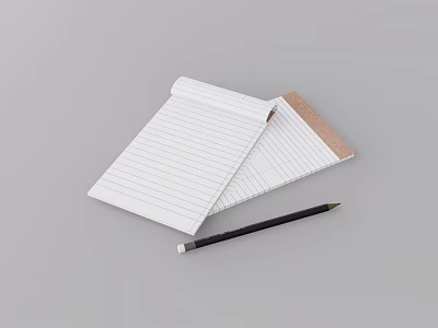 Open Lined Notebook With White Pages Brown Cardboard Edge And Black Pencil 3d model