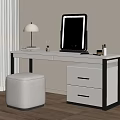 Modern Dressing Table with Lighted Mirror Beige Upholstered Stool Drawers and Table Lamp Decor 3d model
