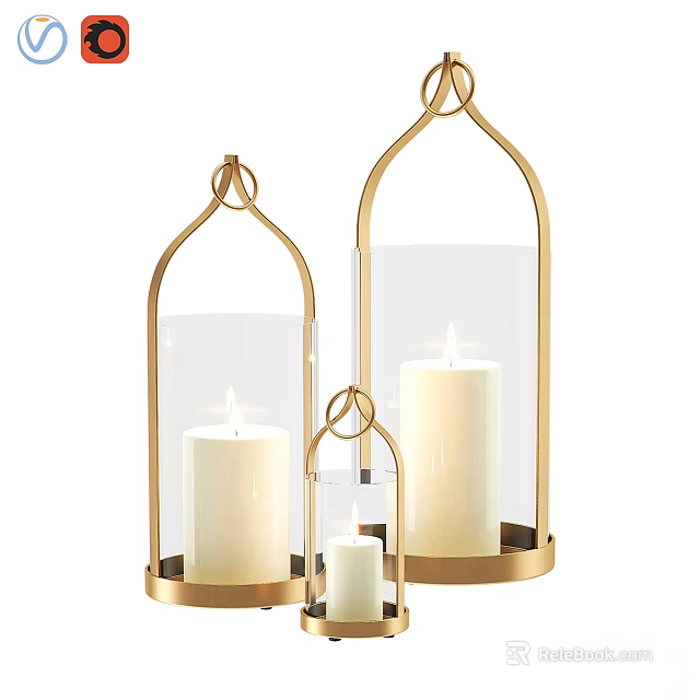 Gold Frame Glass Decorative Ornament Set with White Candles for Home Decor 3d model 