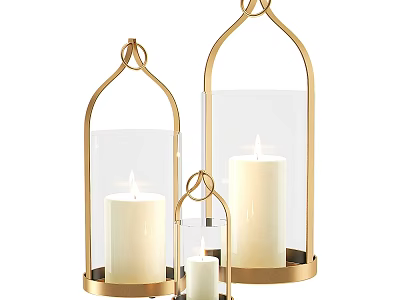 Gold Frame Glass Decorative Ornament Set with White Candles for Home Decor 3d model
