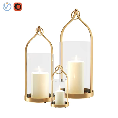 Gold Frame Glass Decorative Ornament Set with White Candles for Home Decor 3d model