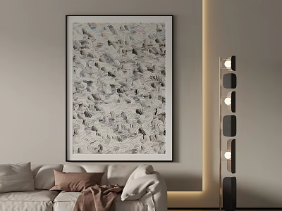 Abstract Painting In Modern Living Room Interior With Sofa Floor Lamp And Neutral Tones 3d model