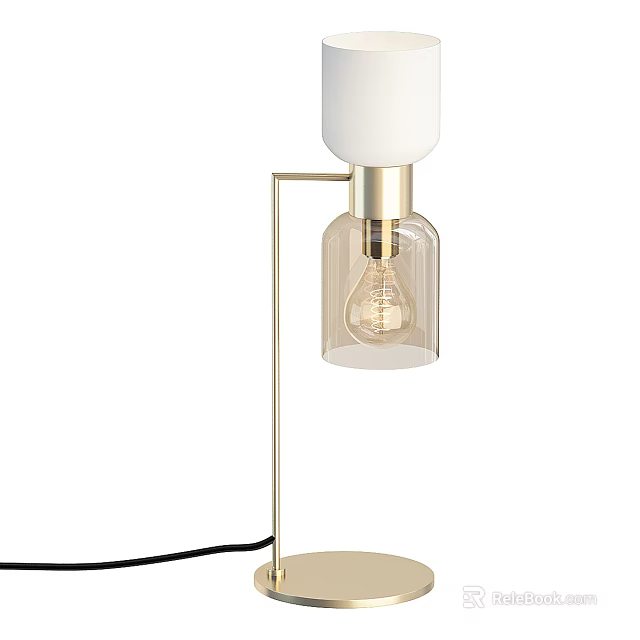 Modern Table Lamp With White Lampshade Gold Metal Stand And Transparent Glass 3d model 